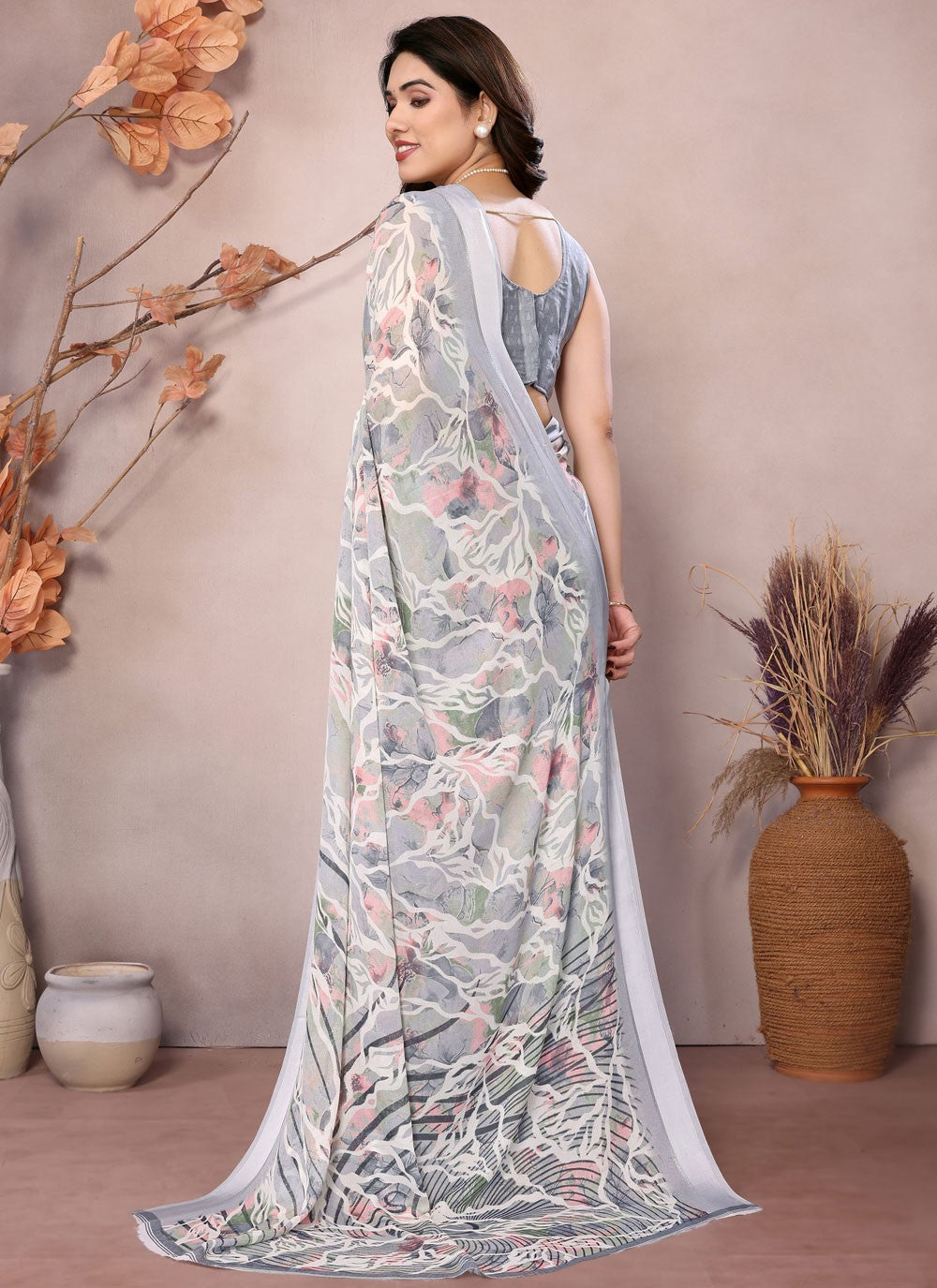 Printed Satin Saree - S12222