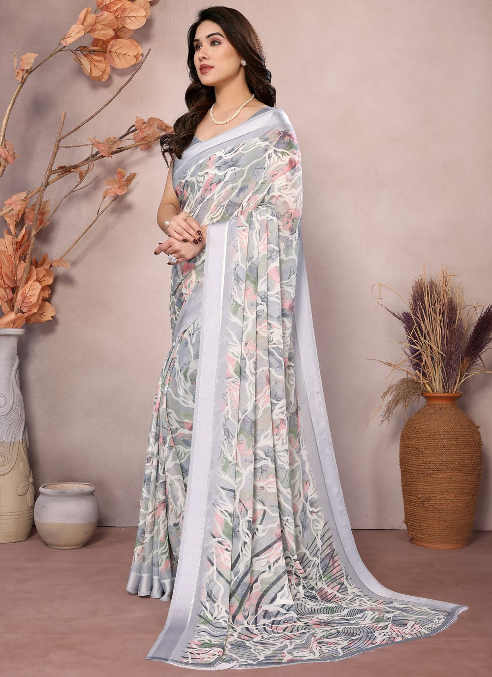 Printed Satin Saree - S12222