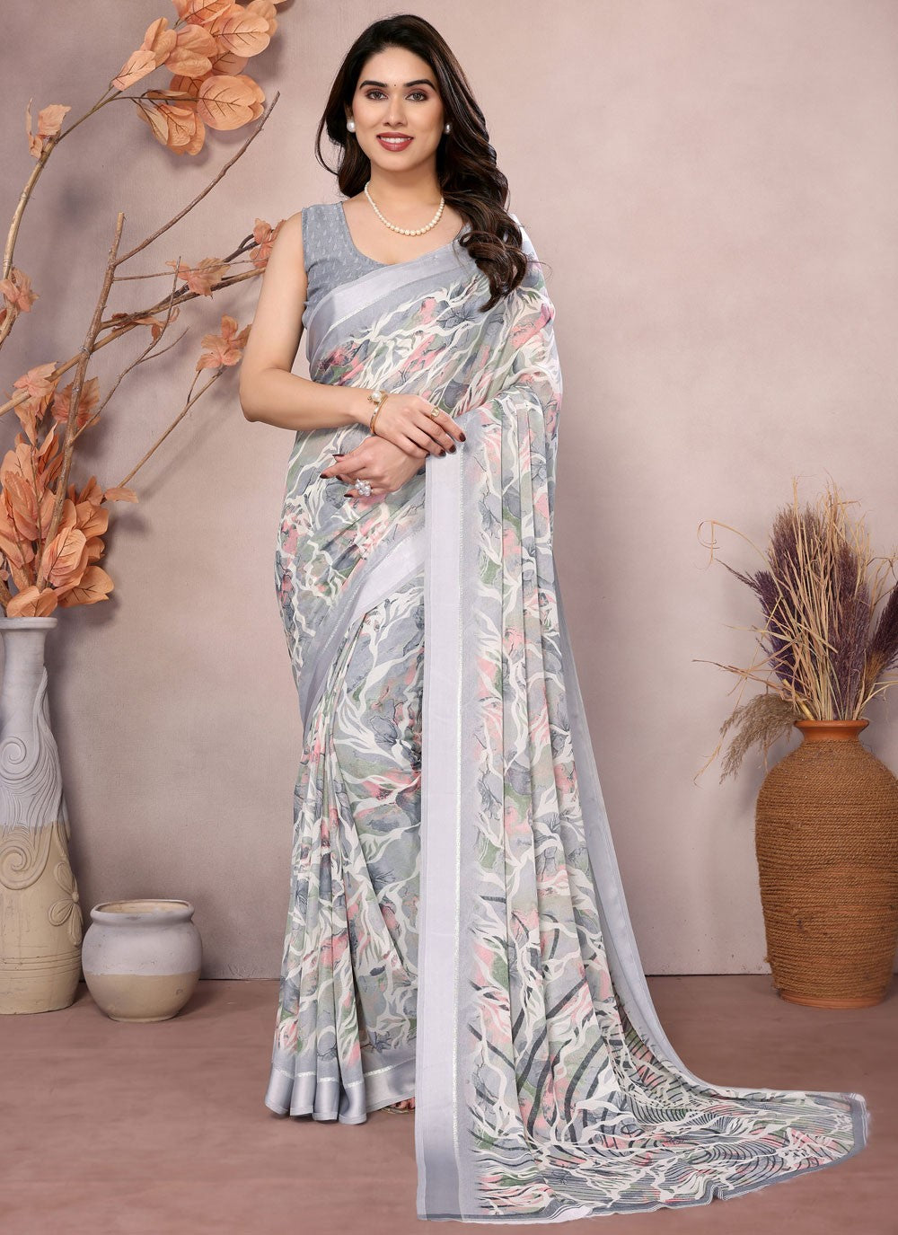 Printed Satin Saree - S12222