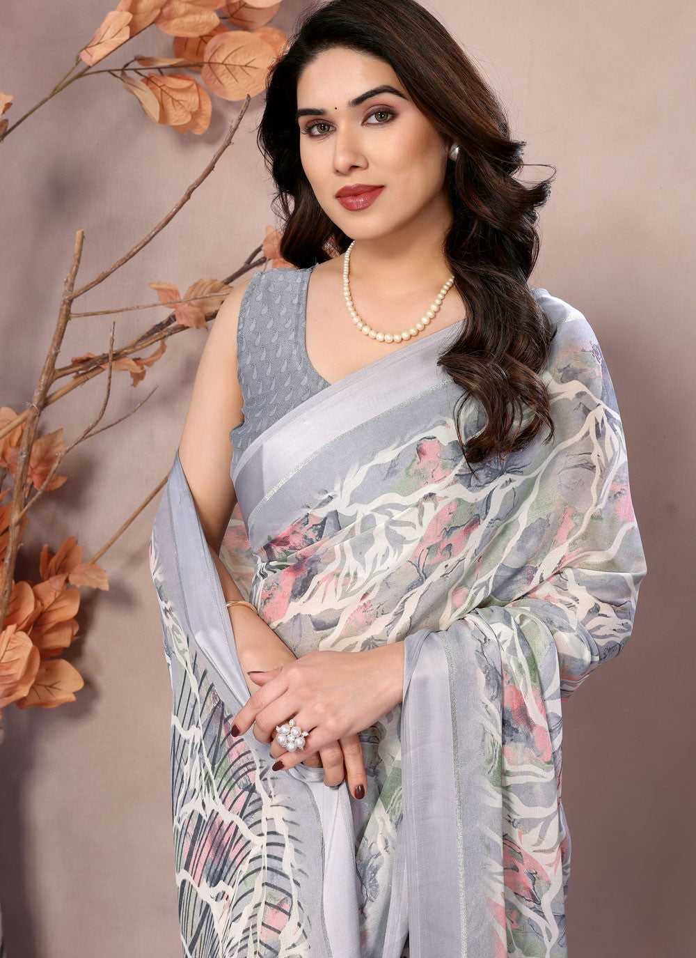 Printed Satin Saree - S12222