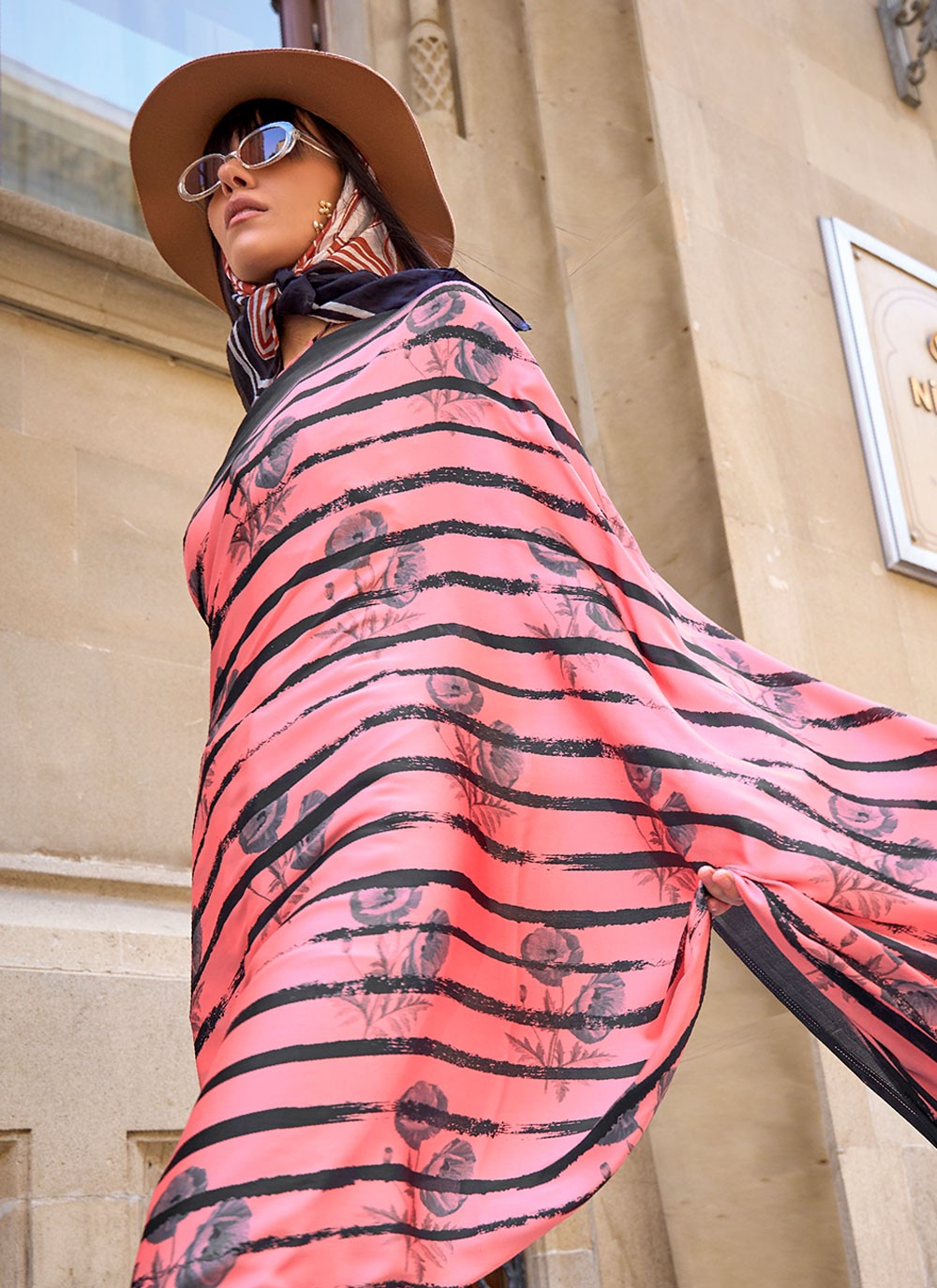 Contemporary Printed Satin Saree - S2959