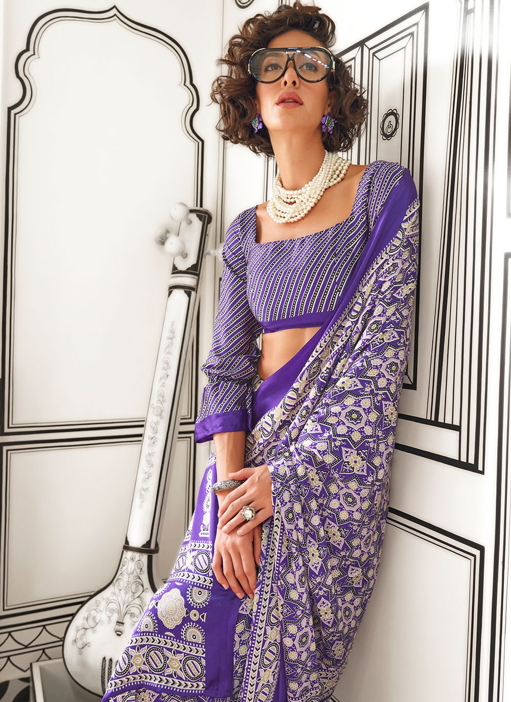 Classic Printed Crepe Silk, Satin Saree - S6780