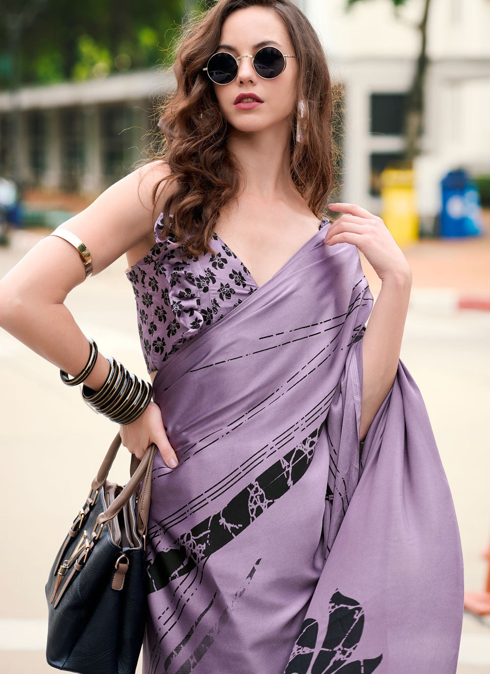 Classic Printed Satin Saree - S7498