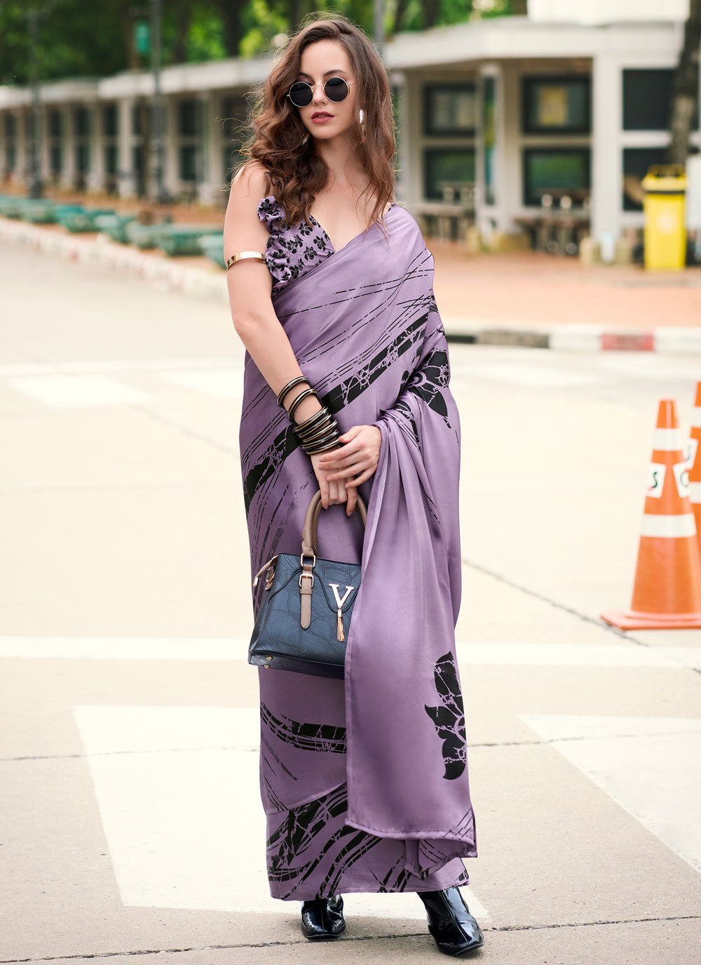 Classic Printed Satin Saree - S7498