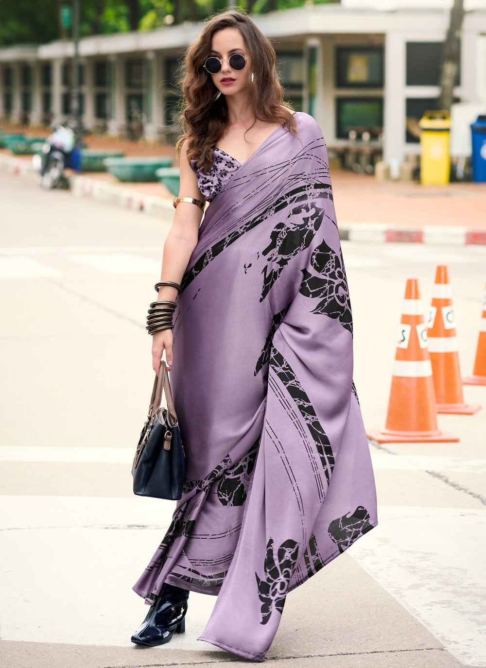 Classic Printed Satin Saree - S7498