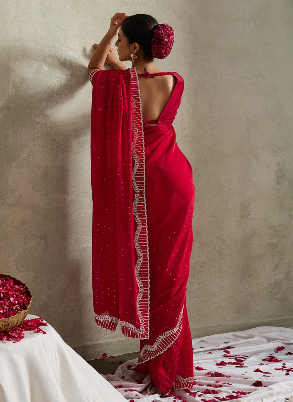 Red Satin Classic Saree Printed S20156