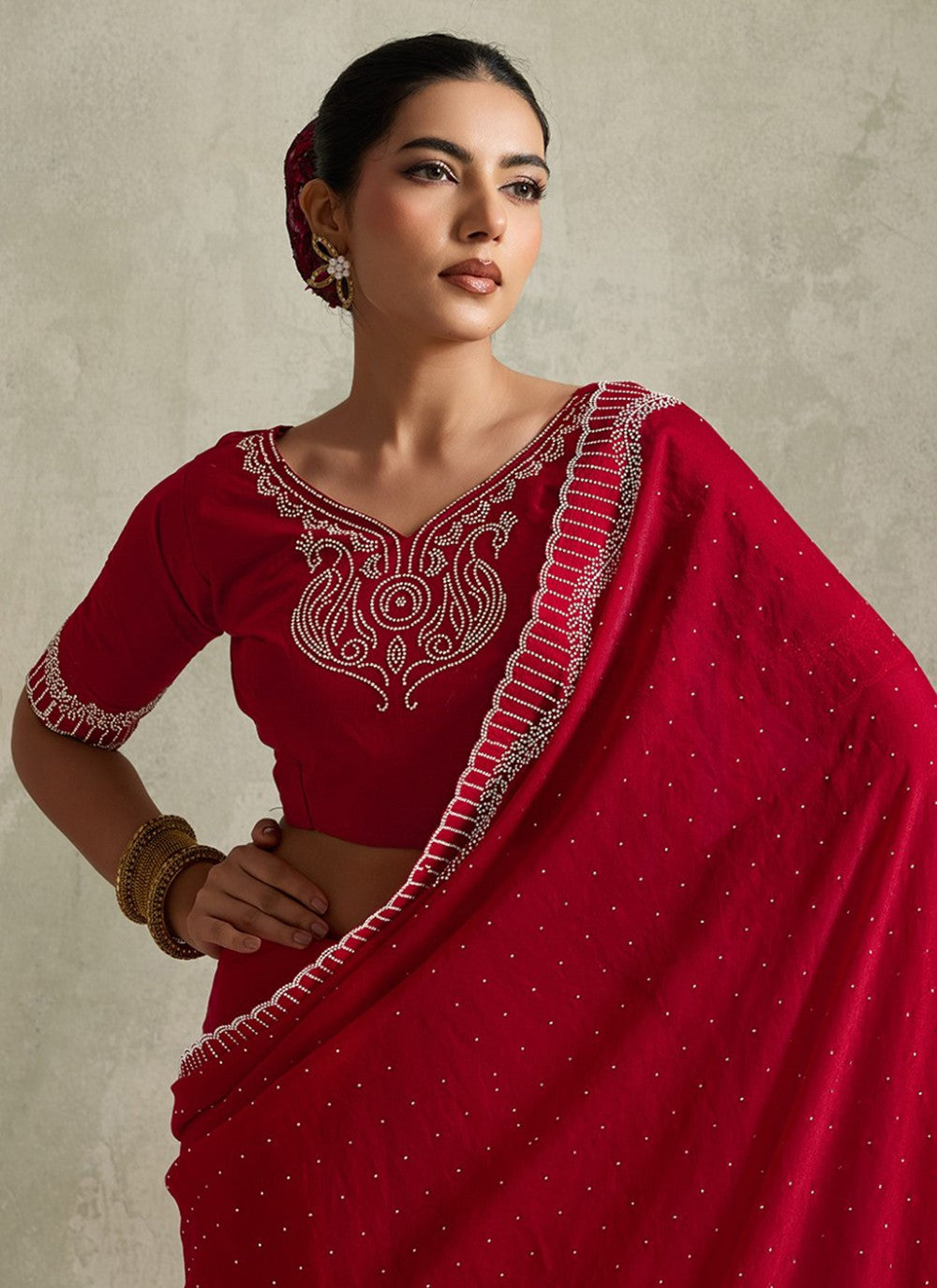 Red Satin Classic Saree Printed S20156