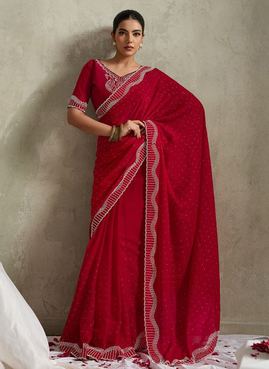 Red Satin Classic Saree Printed S20156
