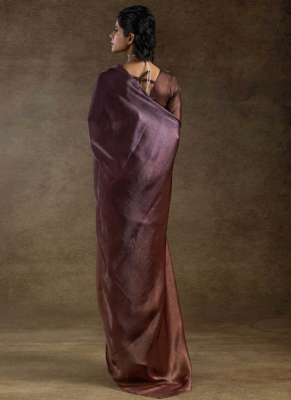 Plain Satin Silk Brown Classic Saree S15490