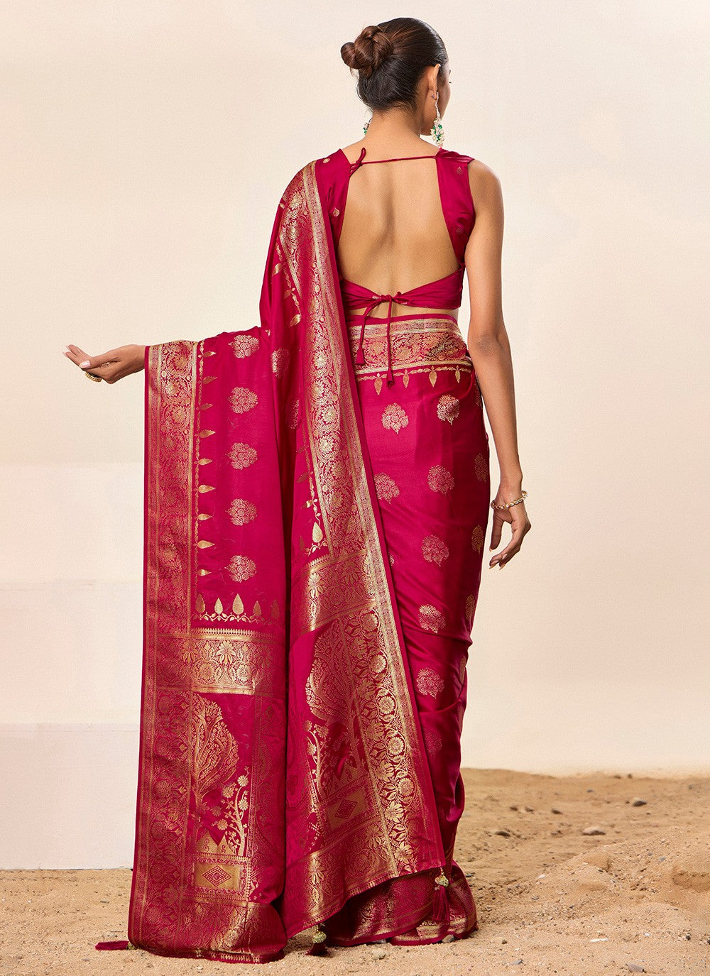 Pink Satin Silk Classic Saree Jacquard Work, Woven S16450