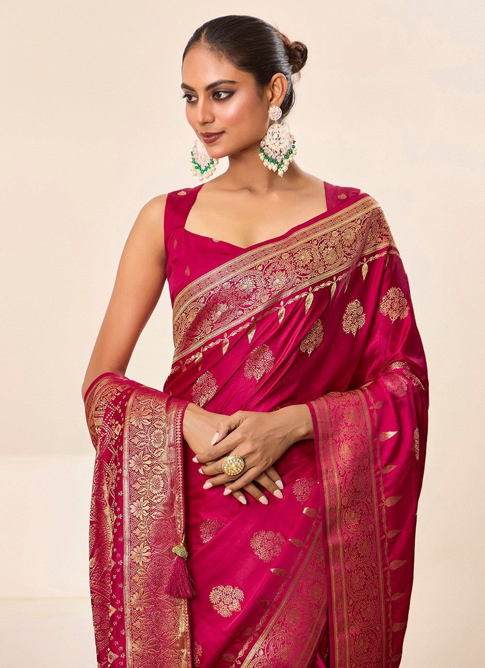 Pink Satin Silk Classic Saree Jacquard Work, Woven S16450