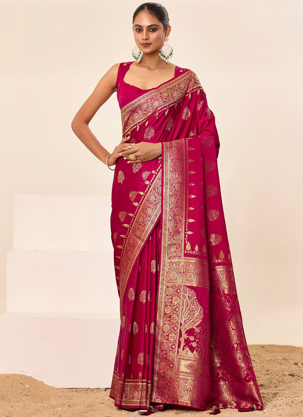 Pink Satin Silk Classic Saree Jacquard Work, Woven S16450
