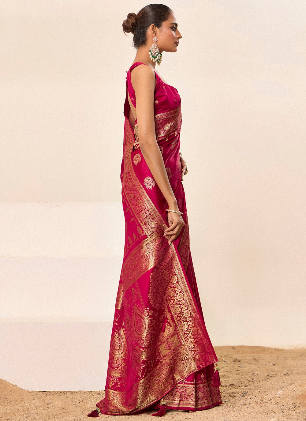 Pink Satin Silk Classic Saree Jacquard Work, Woven S16450