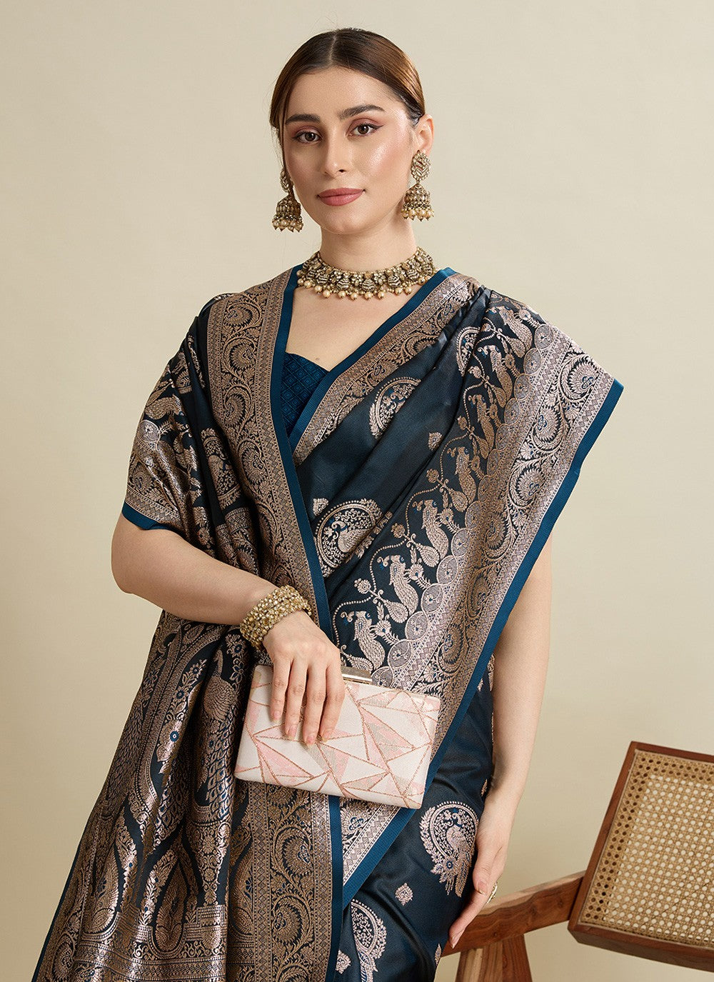 Blue Satin Silk Classic Saree Woven S16818