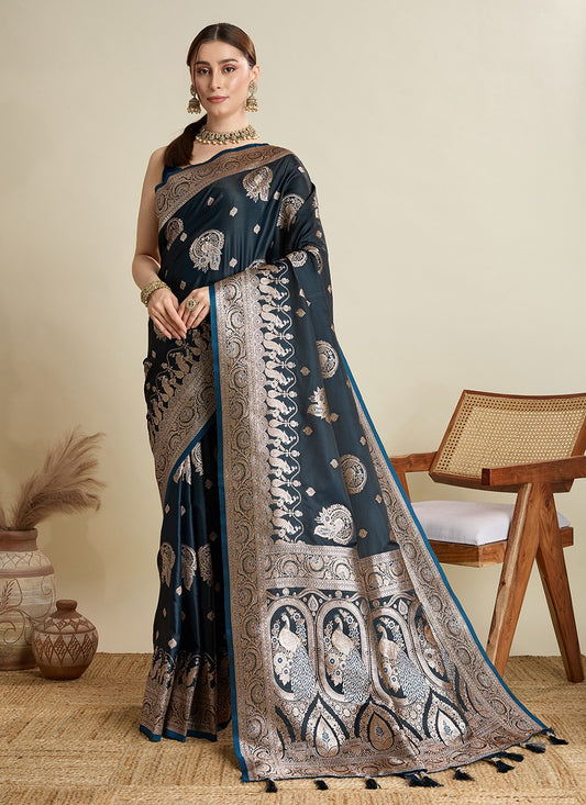 Blue Satin Silk Classic Saree Woven S16818