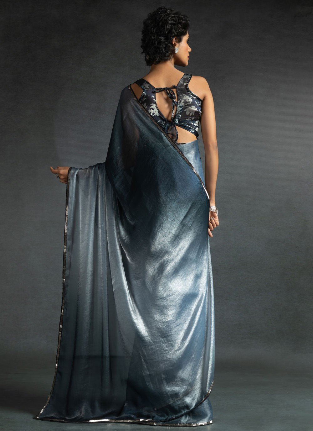 Border Work Satin Silk Blue Classic Saree S15412