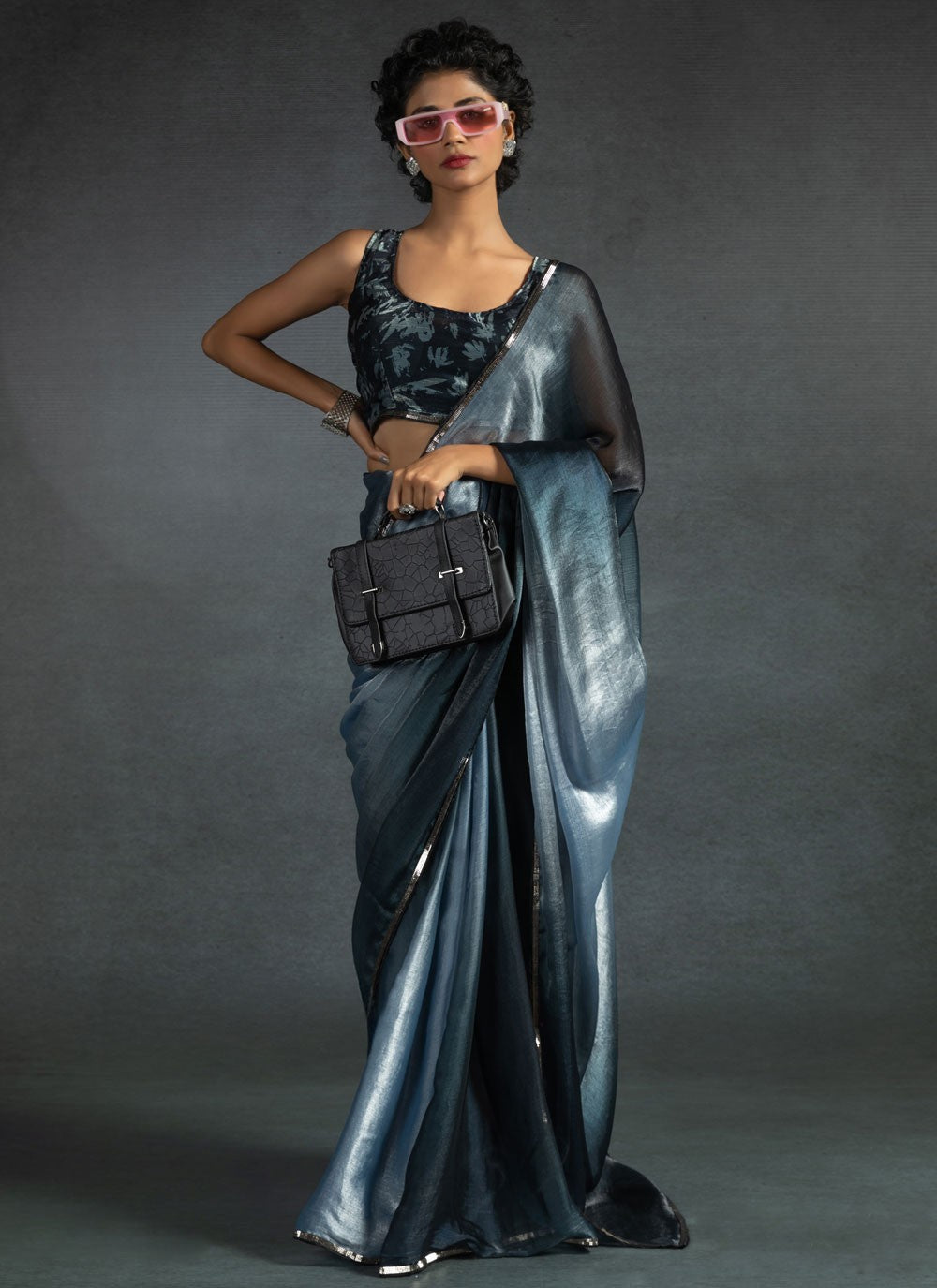 Border Work Satin Silk Blue Classic Saree S15412