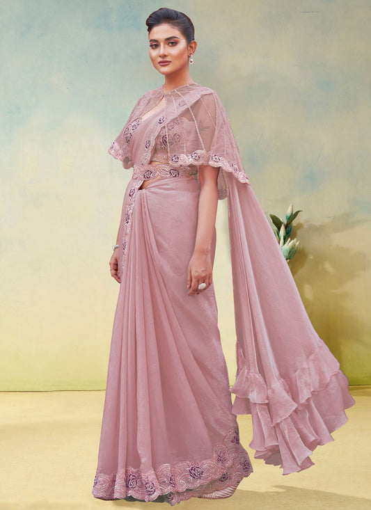 Pink Satin Silk Classic Saree Fancy Work S19899