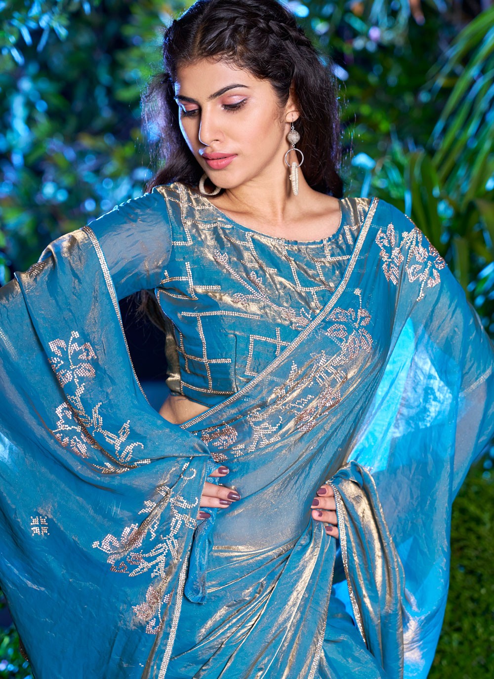 Cutdana, Swarovski Satin Silk Saree - S11621