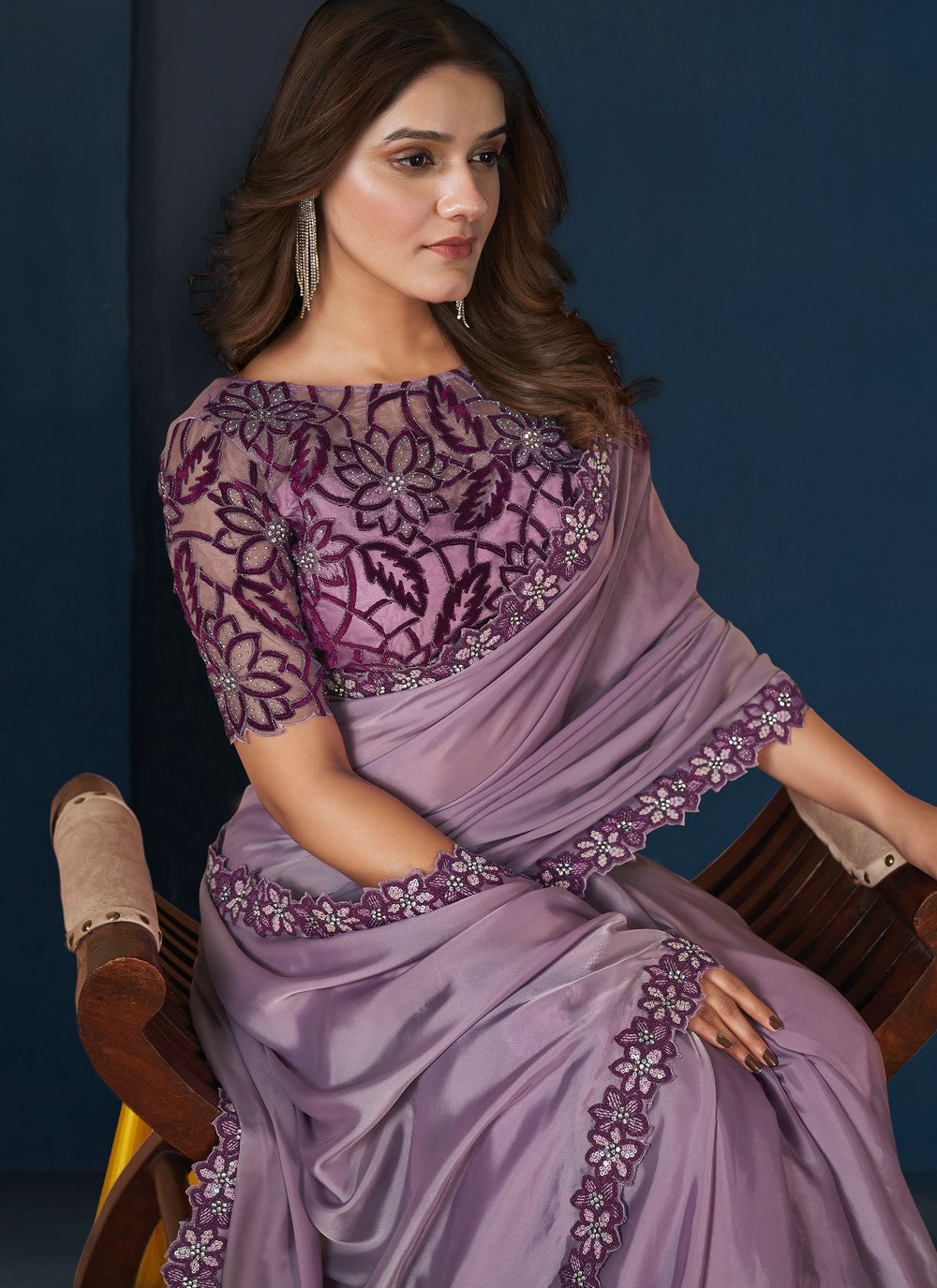 Trendy Sequins Satin Silk Saree - S9163