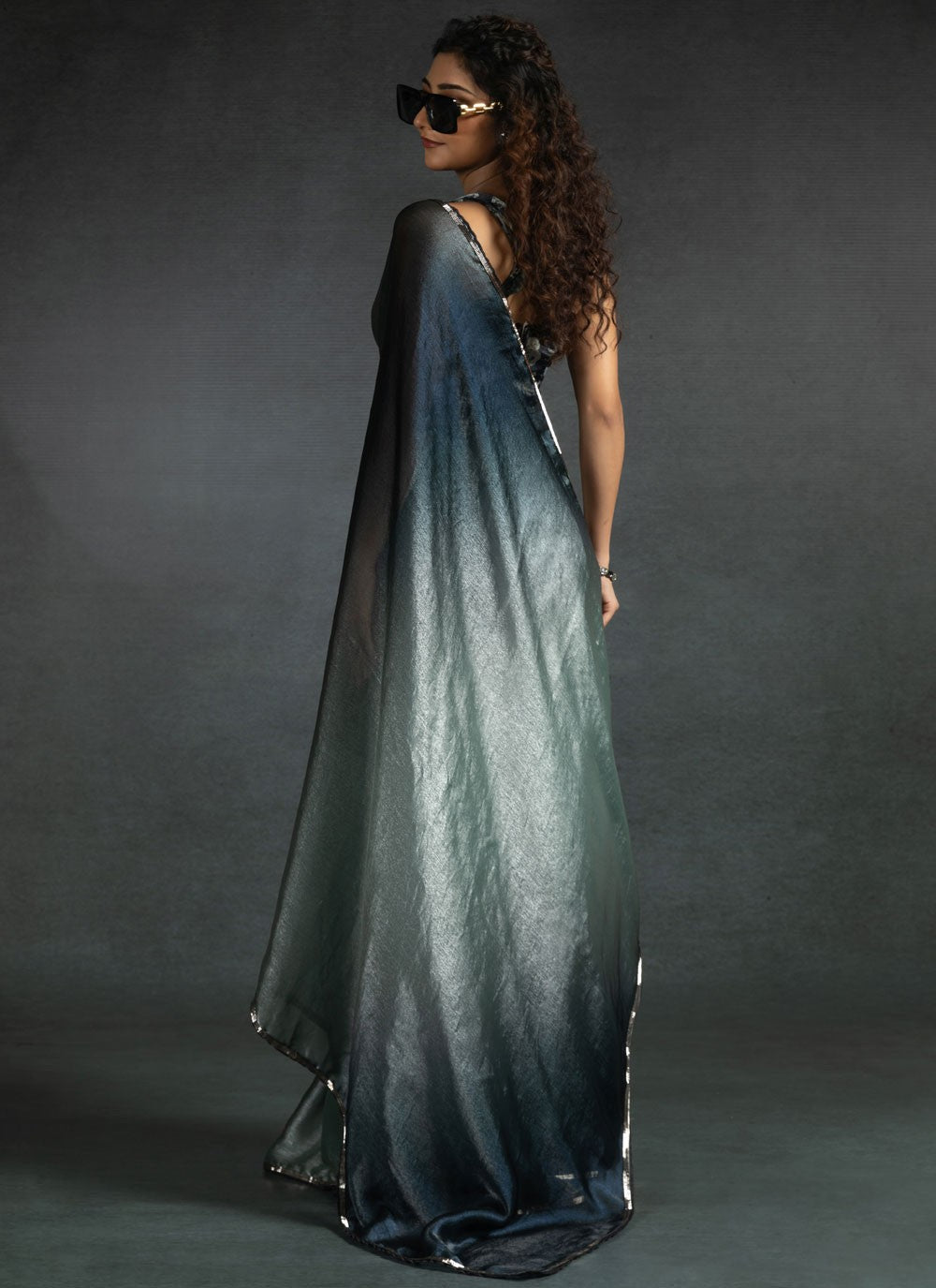 Border Work Satin Silk Grey Designer Saree S15414
