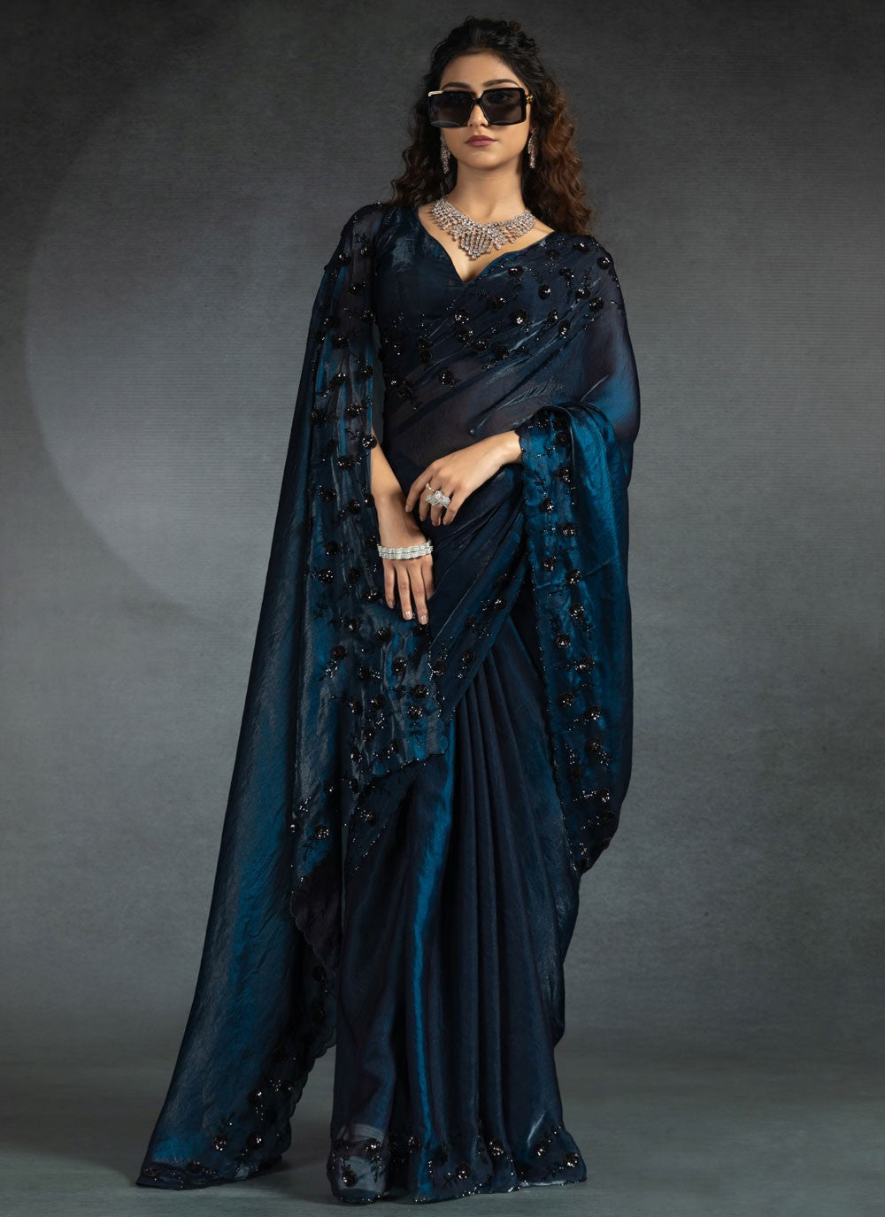 Cut Work Satin Silk Morpeach Classic Saree S14877