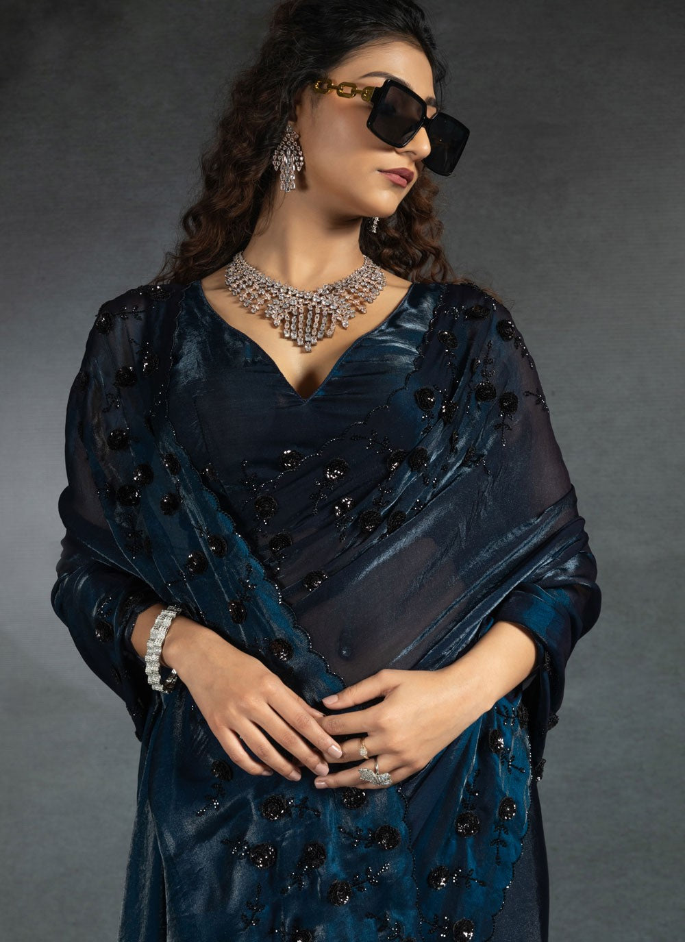 Cut Work Satin Silk Morpeach Classic Saree S14877