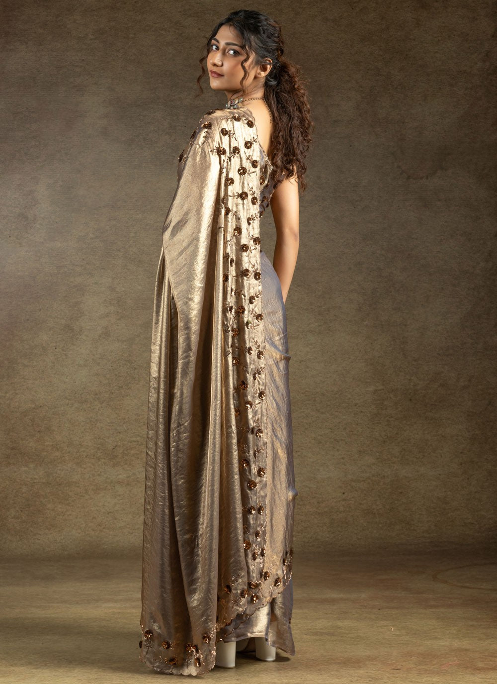 Sequins Satin Silk Grey Saree S14821