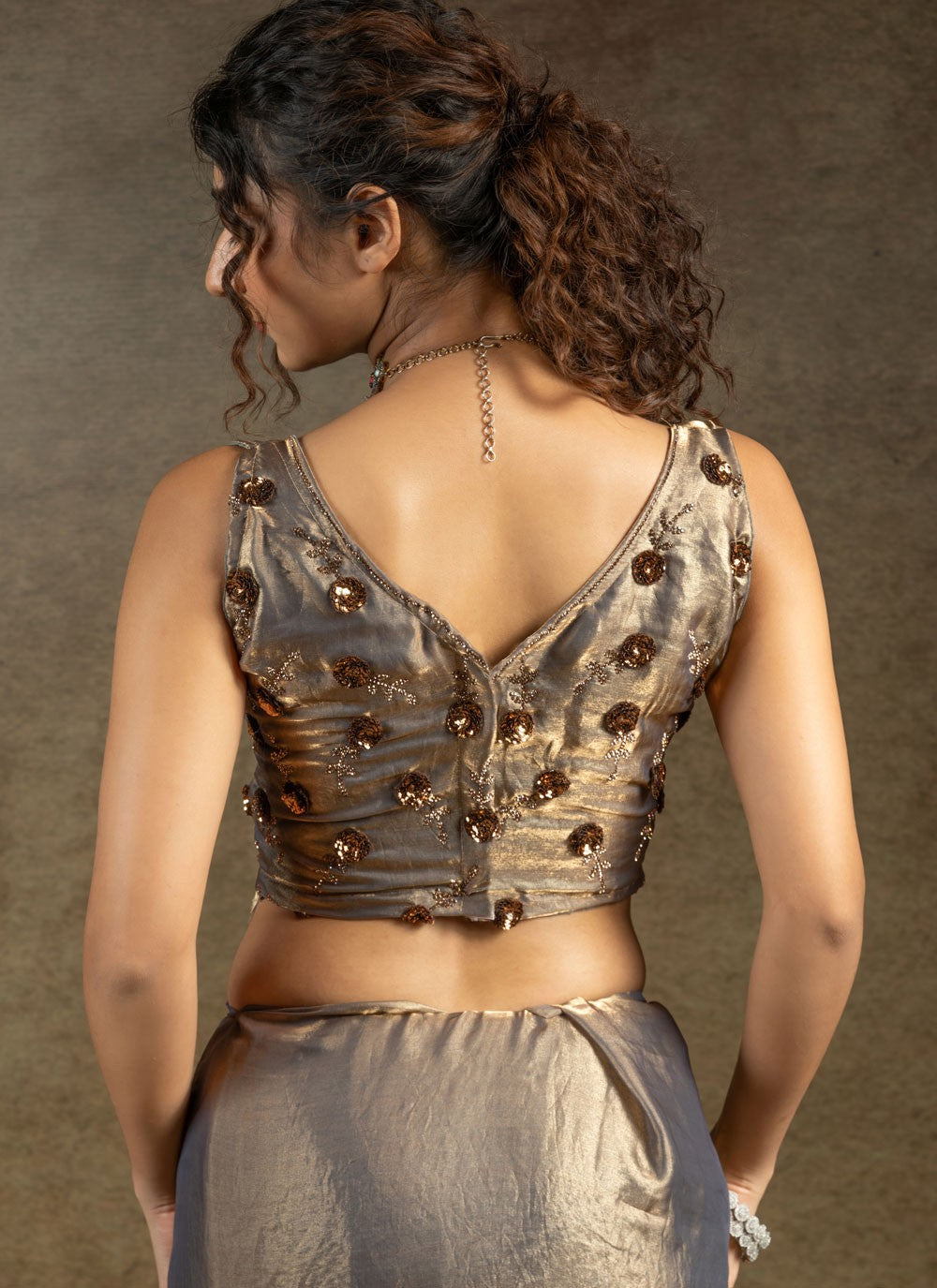Sequins Satin Silk Grey Saree S14821