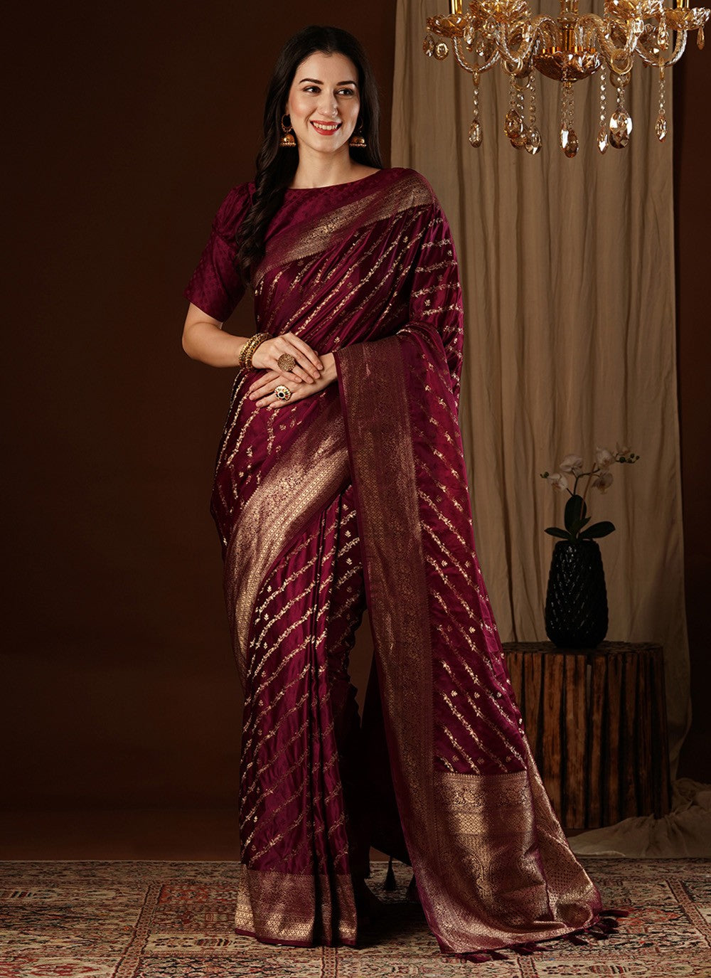 Contemporary Weaving Zari Satin Silk Saree - S7635