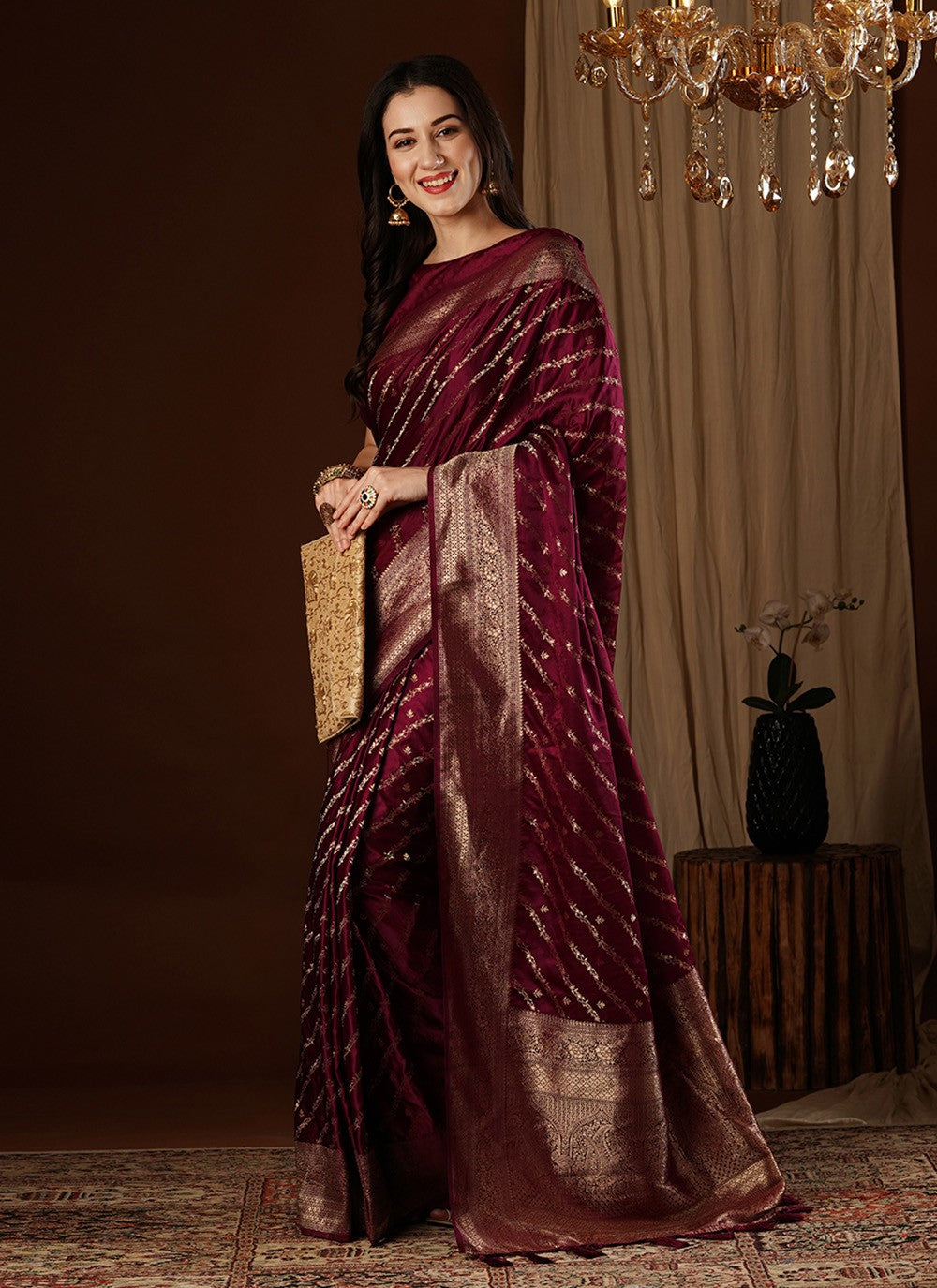 Contemporary Weaving Zari Satin Silk Saree - S7635