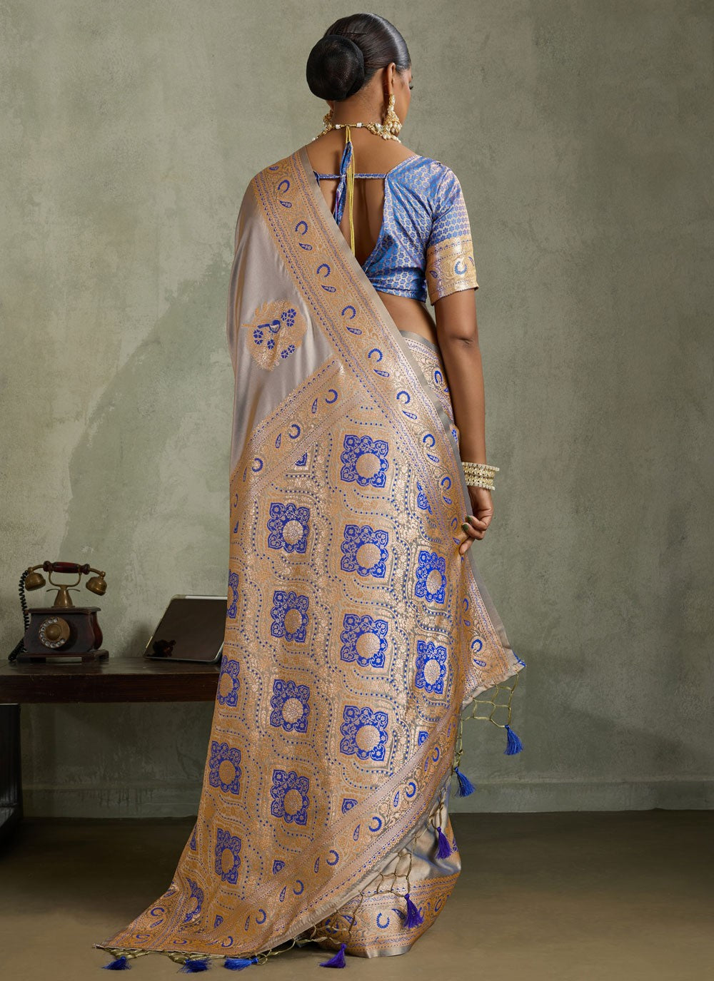 Violet Satin Silk Contemporary Saree Banarasi Jari, Border Work, Meenakari, Woven S19055
