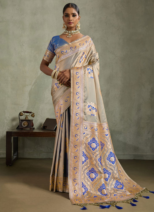 Violet Satin Silk Contemporary Saree Banarasi Jari, Border Work, Meenakari, Woven S19055