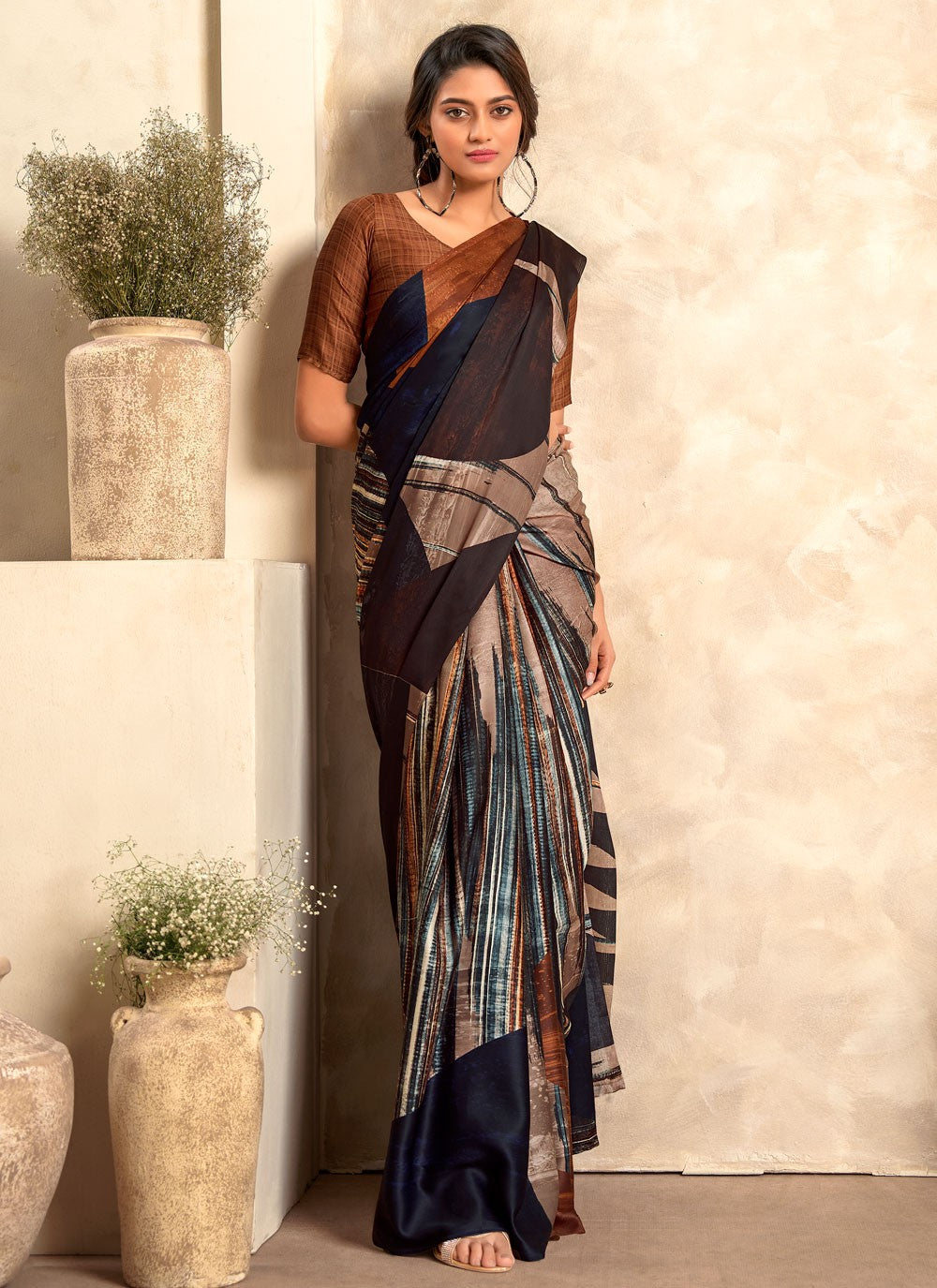 Classic Printed Satin Silk Saree - S4275