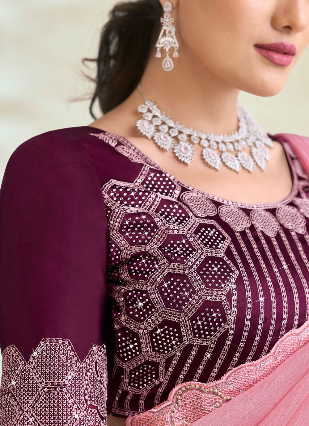 Classic Saree Fancy Work Pink Satin Silk Saree S13133