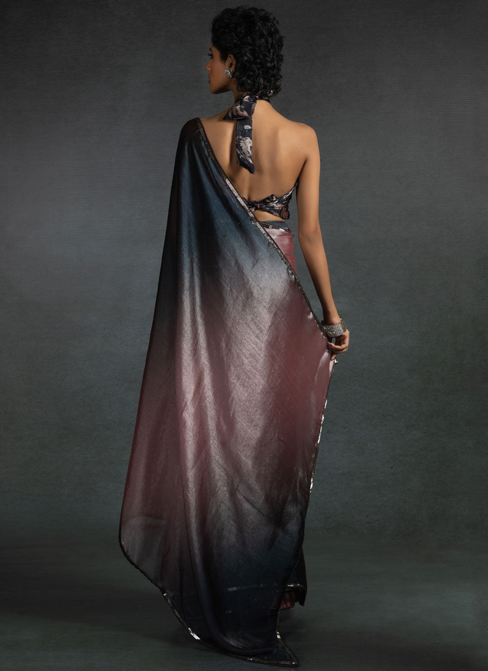 Border Work Satin Silk Pink Contemporary Saree S15413