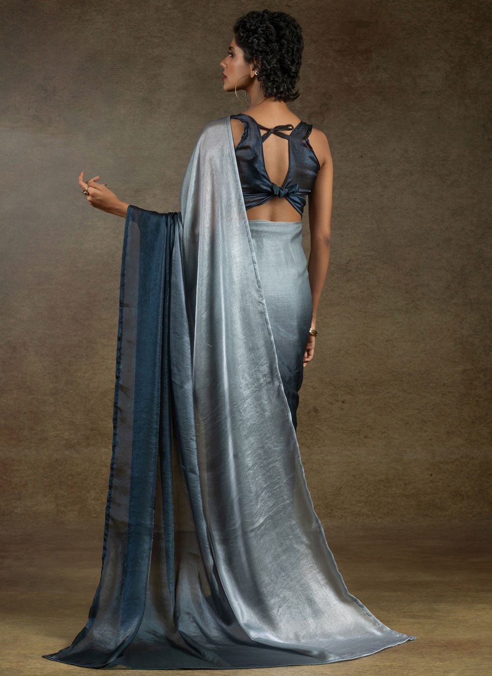 Plain Satin Silk Grey Trendy Saree S15443