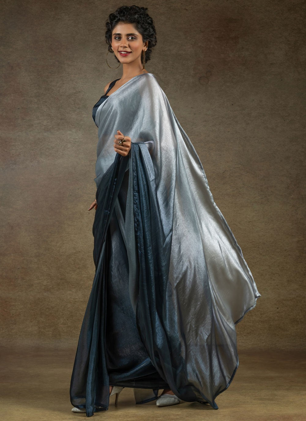 Plain Satin Silk Grey Trendy Saree S15443