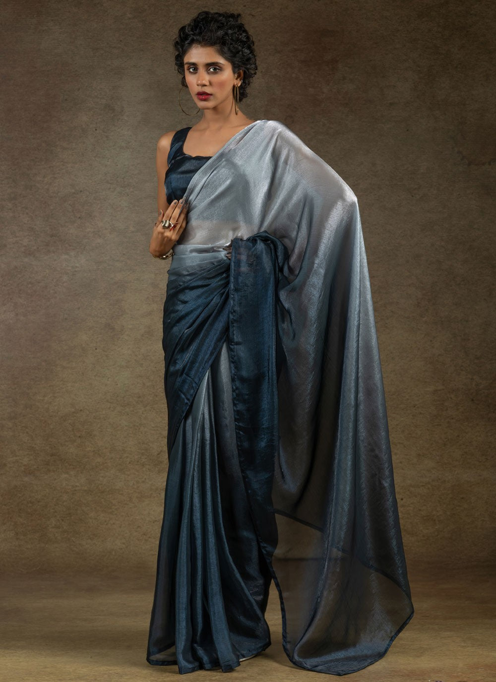 Plain Satin Silk Grey Trendy Saree S15443