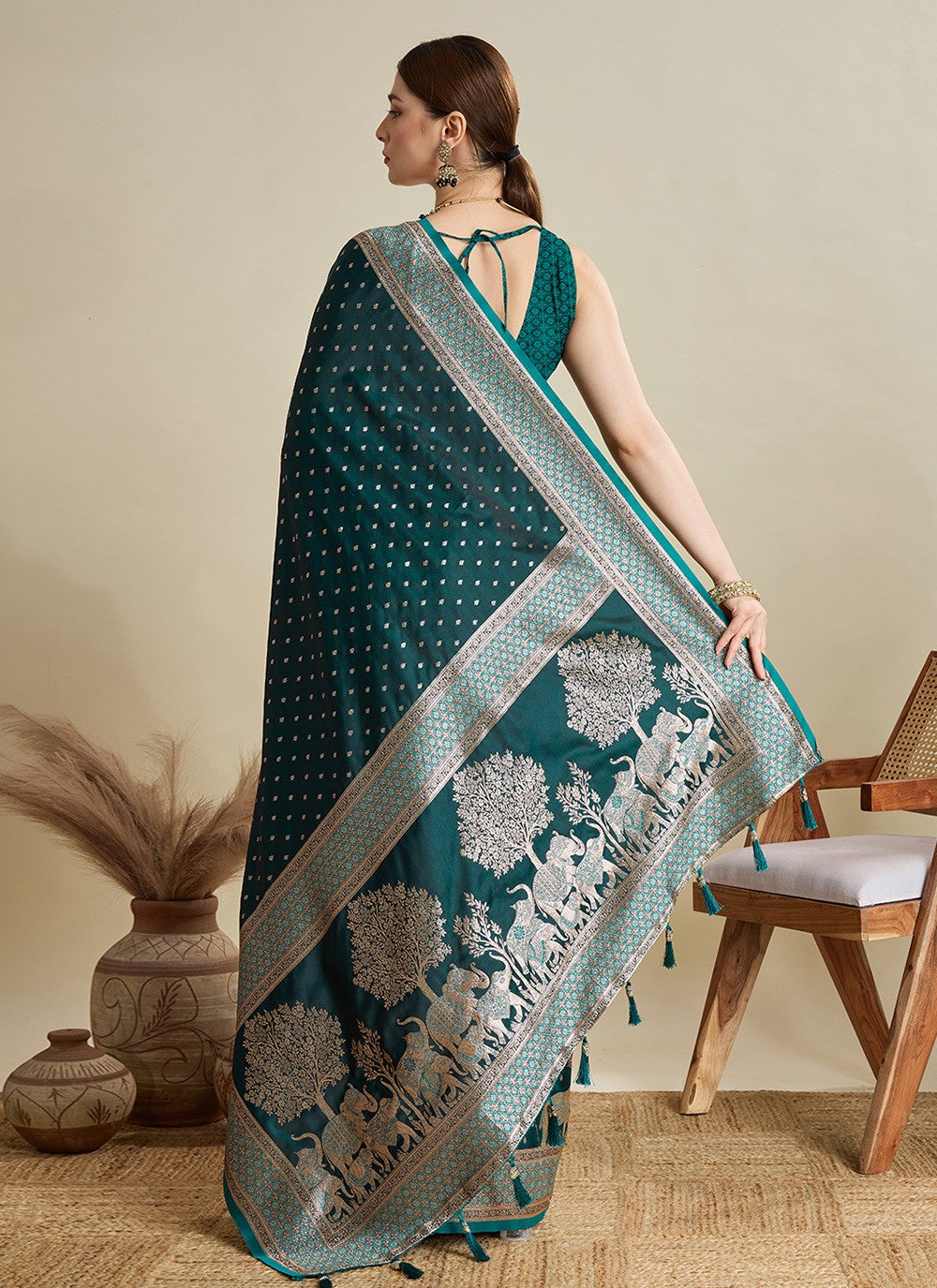 Rama Satin Silk Classic Saree Woven, Zari S16980