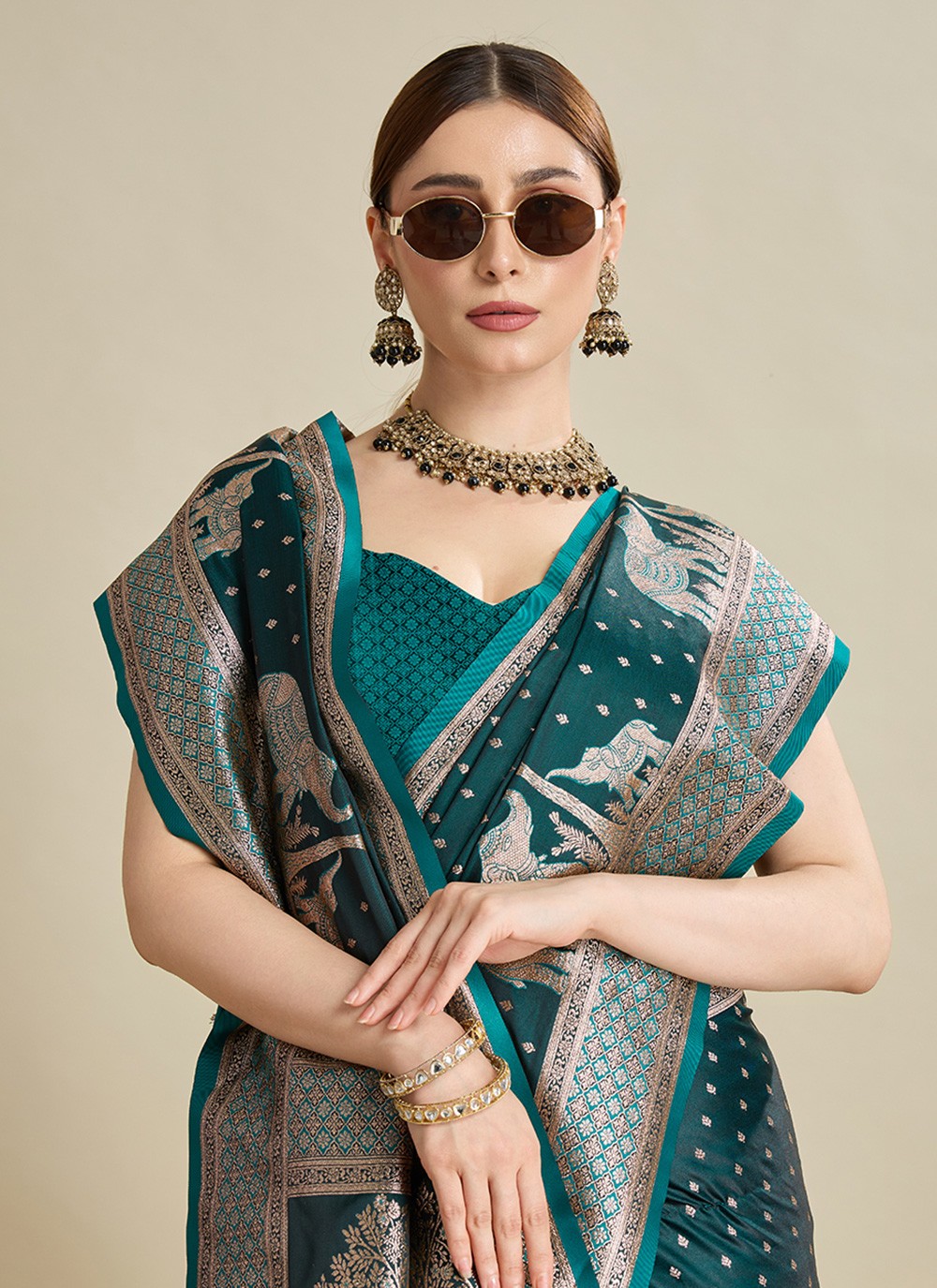Rama Satin Silk Classic Saree Woven, Zari S16980