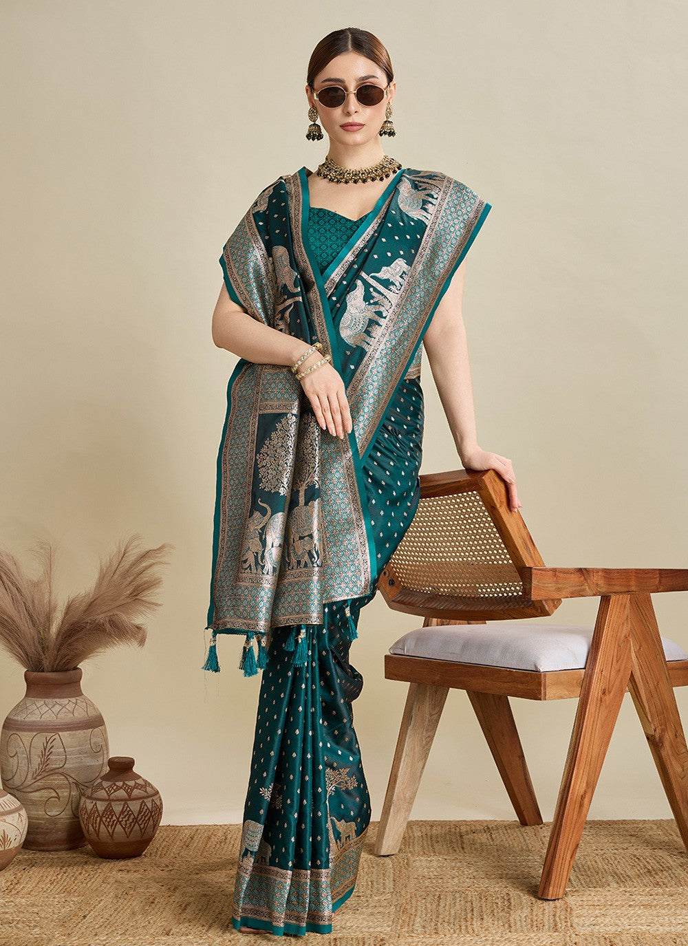 Rama Satin Silk Classic Saree Woven, Zari S16980