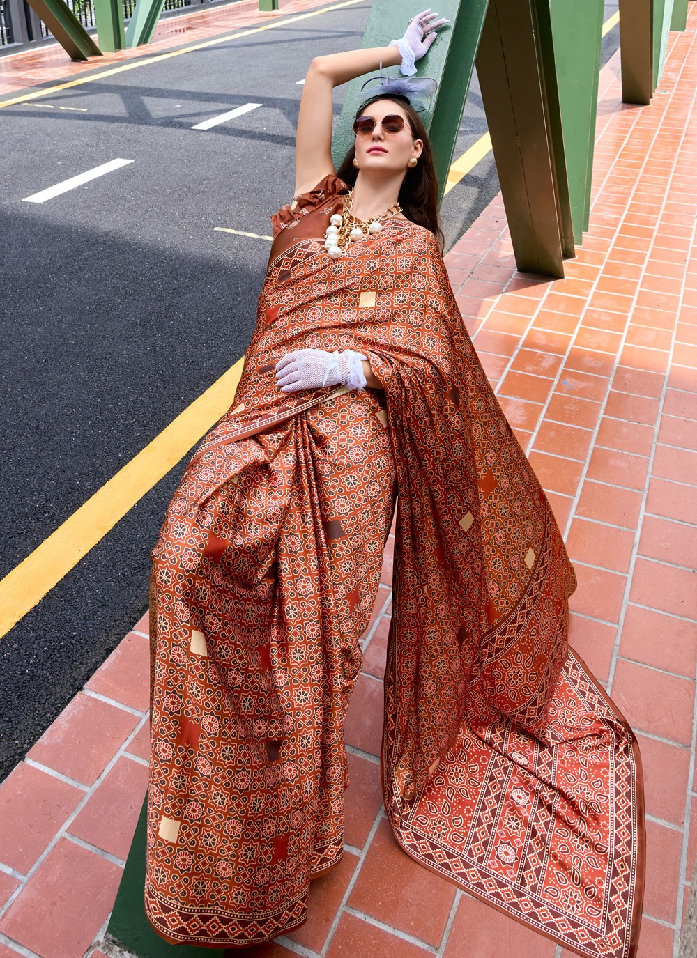 Classic Printed Satin Silk Saree - S8608