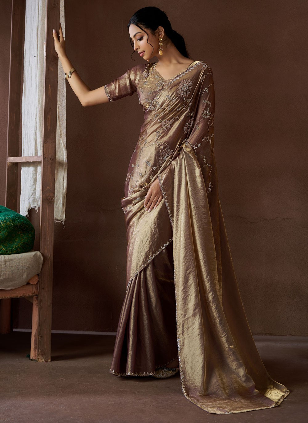 Cutdana, Swarovski Satin Silk Saree - S11858