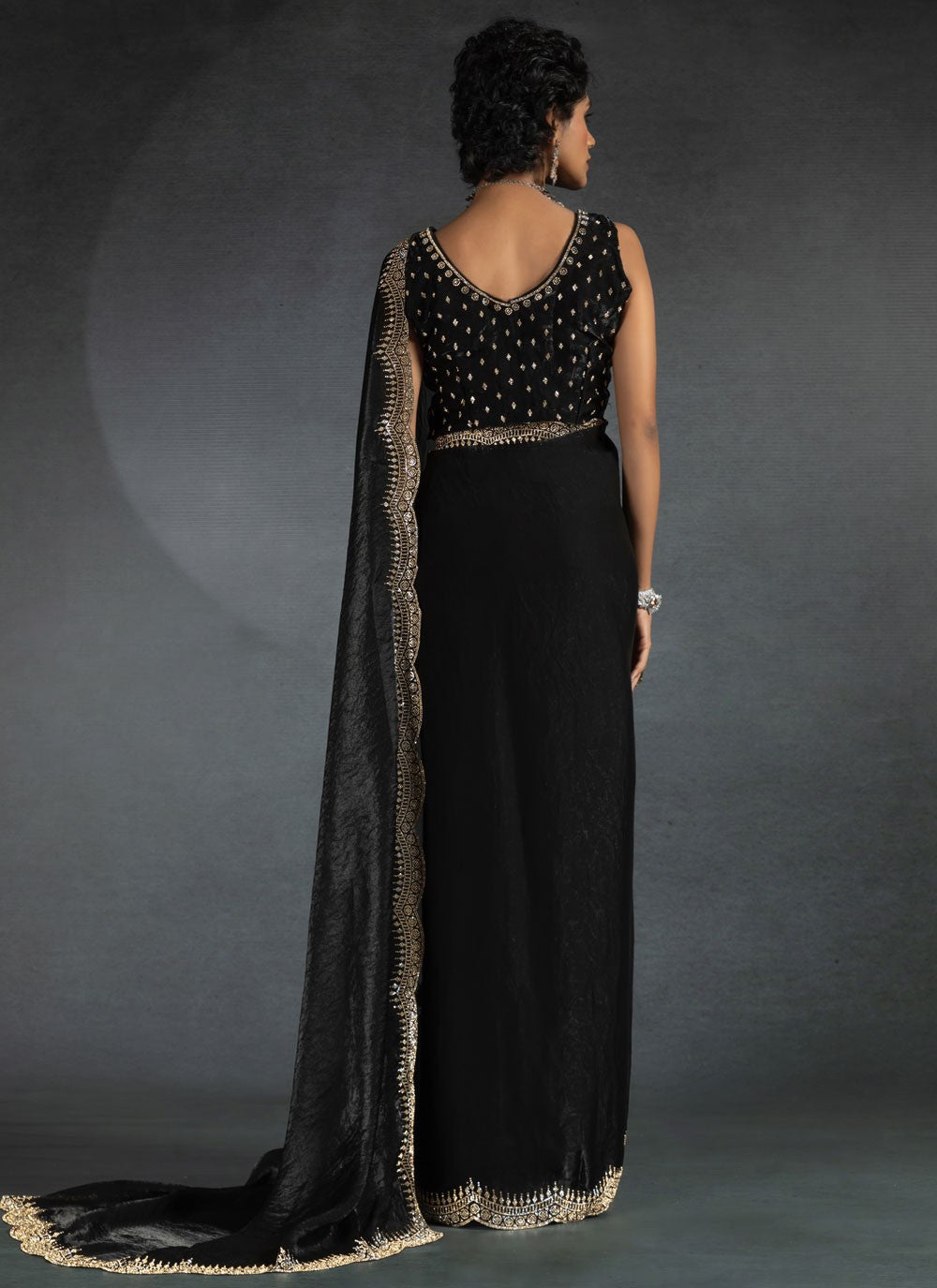 Border Work Satin Silk Black Traditional Saree S14977