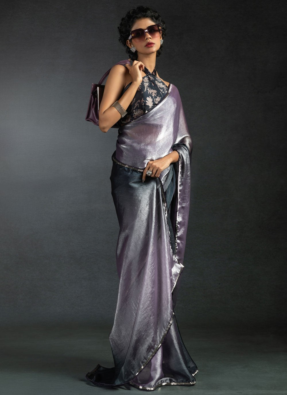 Border Work Satin Silk Lavender Traditional Saree S15415