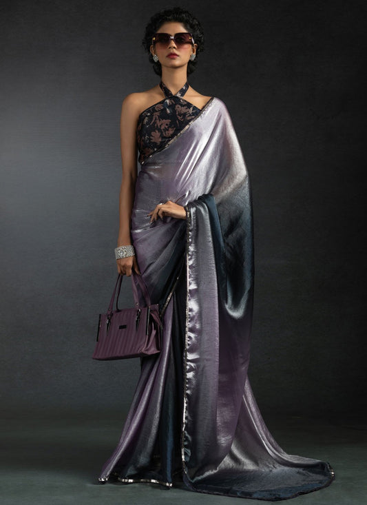 Border Work Satin Silk Lavender Traditional Saree S15415