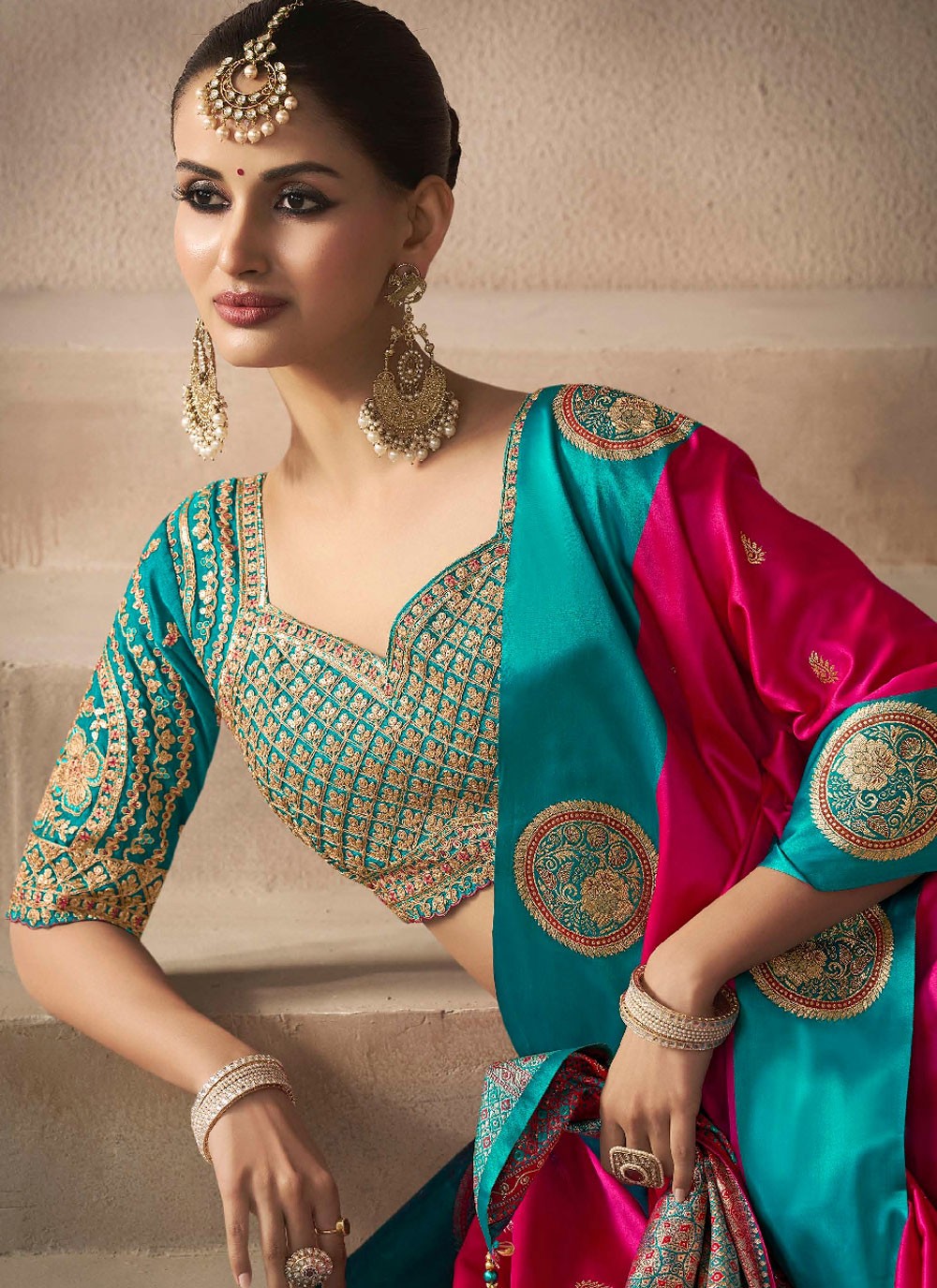 Hot Pink Satin Silk Trendy Saree Weaving Zari, Zari S19207