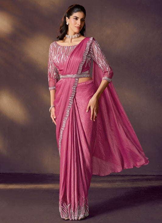 Pink Crush Trendy Saree Beads, Embroidered, Sequins S20484