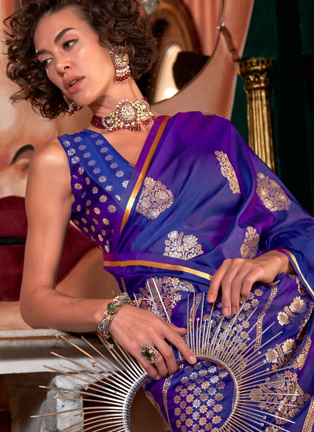 Contemporary Weaving Zari Satin Silk Saree - S7312
